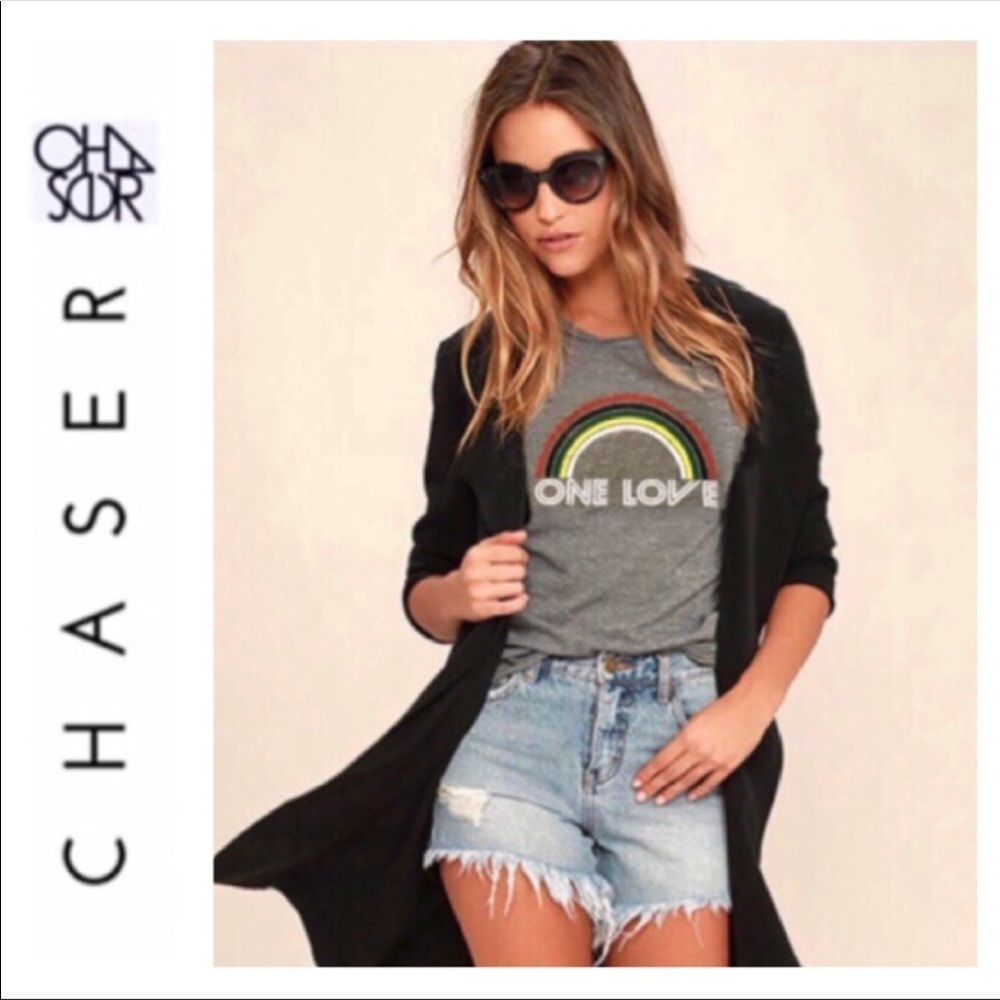 Chaser Gray One Love Rainbow Graphic Tee XS NWT